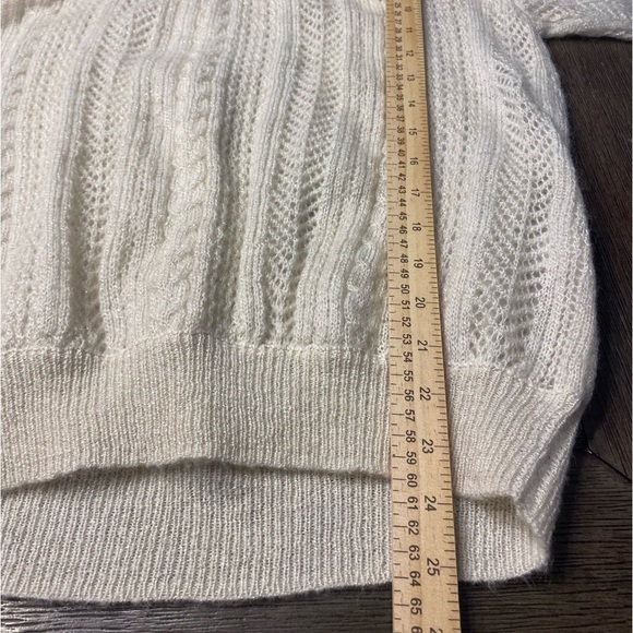 Express Design Studio XS Cream Short Sleeve Scoop Neck Open Knit Sweater Women's - Picture 6 of 7